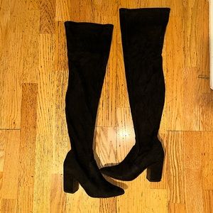 Knee high suede heeled boots